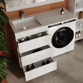 Тумба подвесная Style Line Даллас Леон 120 Люкс Plus СС-00002439 под раковину для стиральной машины три ящика белый